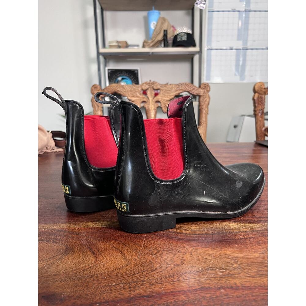 Lauren Ralph Lauren Women's Boots Black Size 11 Rain Chelsea Rubber Red